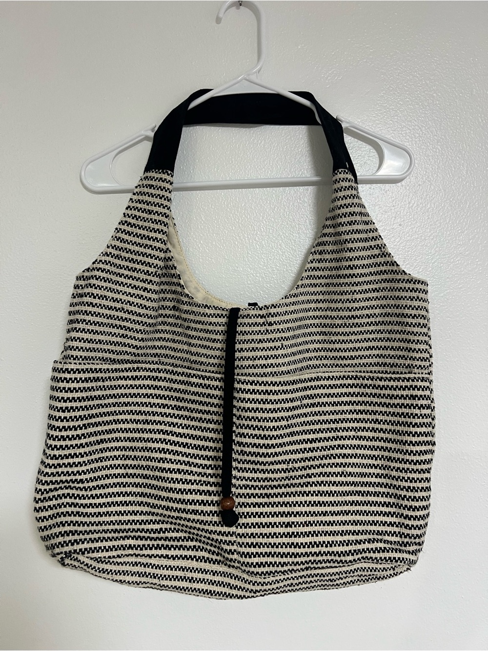 Black and Cream Woven Hobo Tote Bag